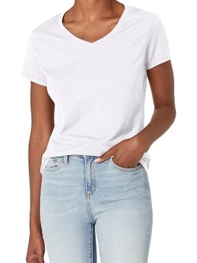 Hanes White V-Neck Short Sleeve Tee